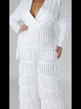 White Fringe Wide-Leg JUMPSUIT
